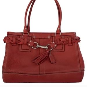 Coach Hamptons Sachel/Top Handle Bag Pebbled Leather Coral Tassel Like N…